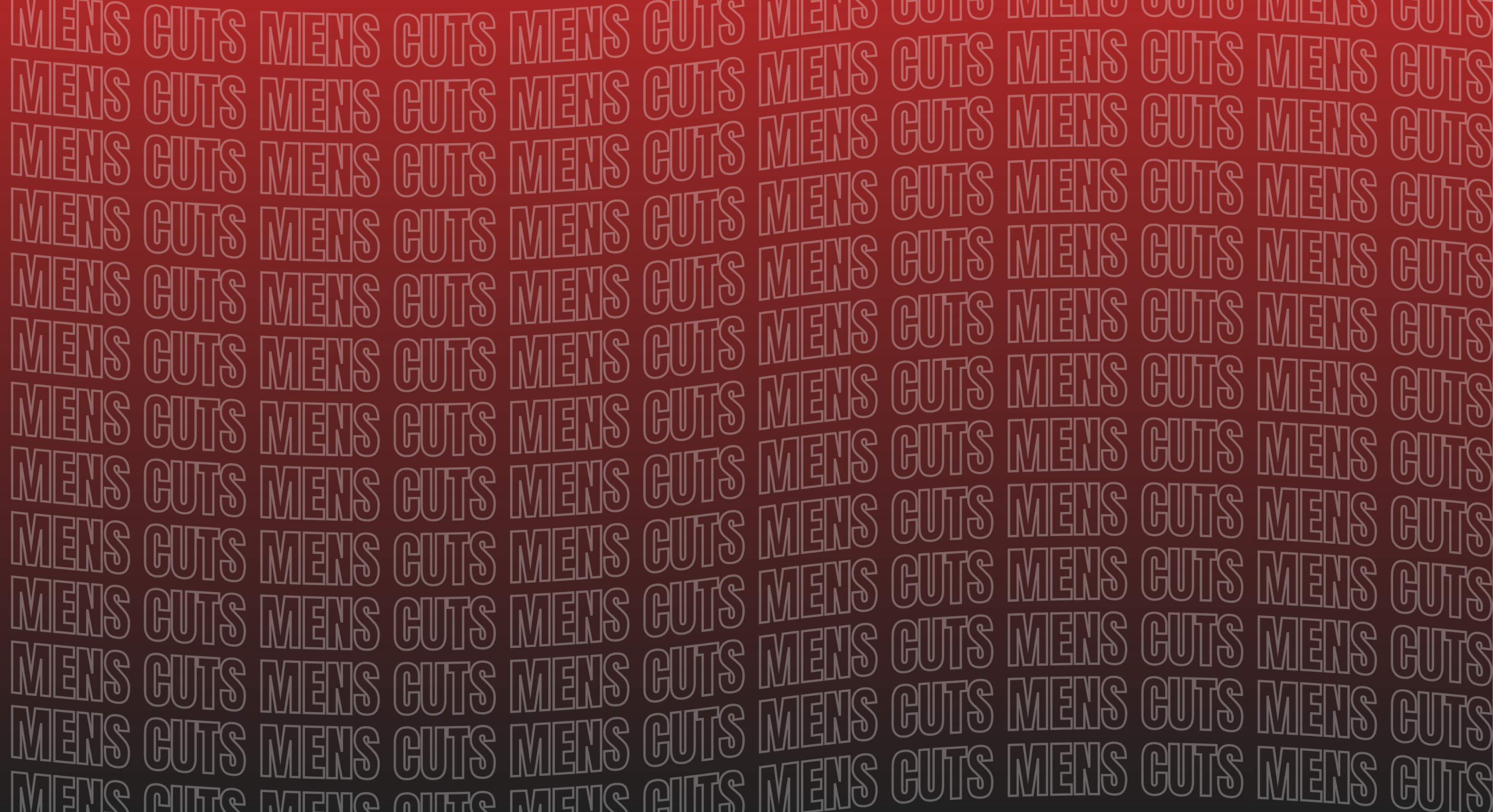 Repeating bold text pattern reading Mens Cuts behind the Clean Cut Studio haircut gallery section